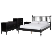Baxton Studio Denita Spindle 4-Piece Bedroom Set - Farmhouse Platform Bed with Matching Dresser, Chest, and 1-Drawer Nightstand, Black, Full